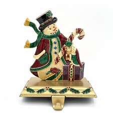 Jeweled Enamel Snowman Stocking Holder Gold Heavy Metal Christmas Costco