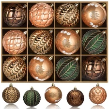 Christmas Tree Ornaments Set of 12, 3.15inch/80MM Shatterproof Plastic Xmas T...
