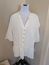 Kaktus Off White 1X V-Neck/Partial Buttoned Baby Doll Blouse New w/Tags