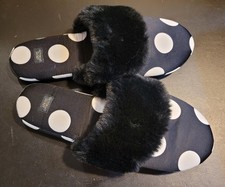 Victoria's Secret Women's M Closed-Toe Mule Slippers. Black White Polka Dots.
