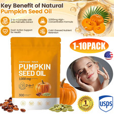 1-10X Pumpkin Seed Oil 1000mg with Saw Palmetto 300 Softgels