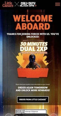 CALL OF DUTY COD BLACK OPS 7 LITTLE CAESARS CODE BO7 PROMOTION RECEIPT + OUTSIDE OF USA