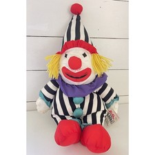 1985 Clown Soft Nylon Black  White Striped 28" Plush Toy by New Looks With Tags