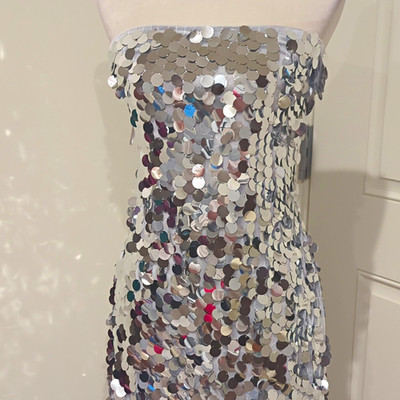 12TH TRIBE Silver Sequin Strapless Mini Dress Size S Mesh Polyester Zip