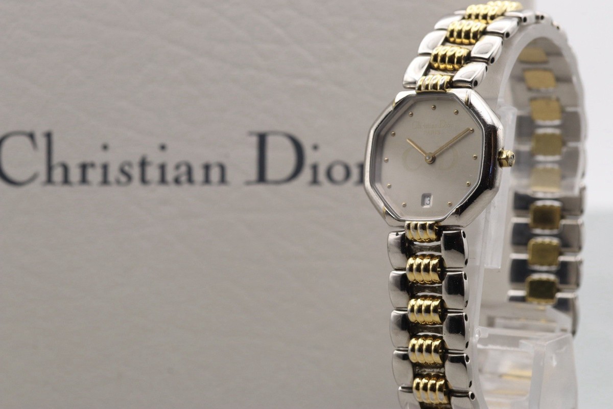 EXC+5 w/Box] Dior 48.203 Octagon Silver Quartz Gray Dial 