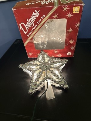Vintage Star Tree Topper Silver Beaded Tinsel Lights With Box 7 