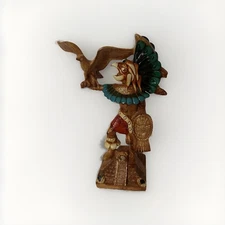 Aztec Warrior Teotihuacan Statue Art Eagle w/ Obsidian Stones 10.5”