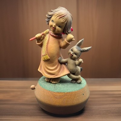 Vintage Anri Music Box Made in Italy ''The Lonely Wanderer Child and Rabbit Swiss