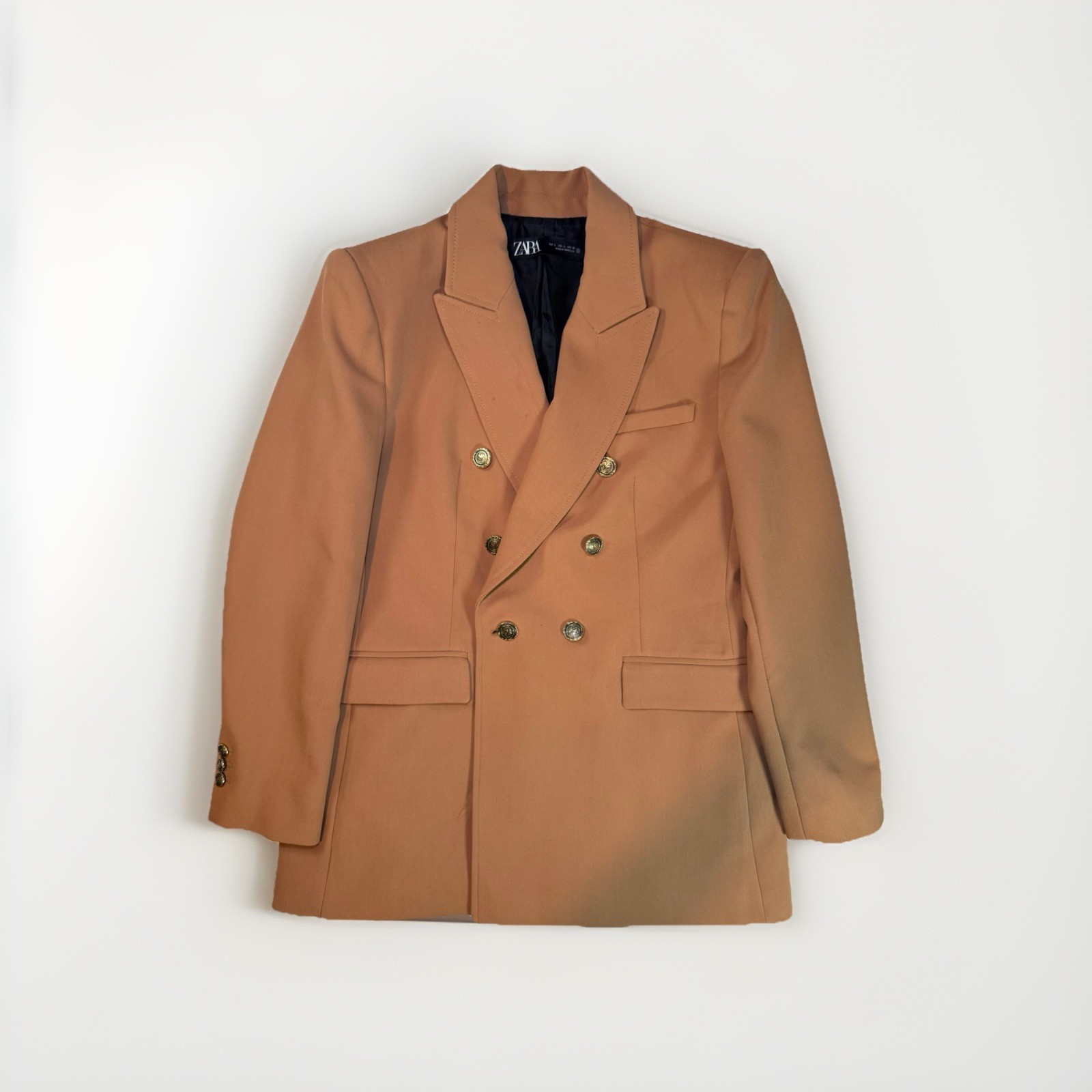 ZARA Women’s Brown Double-Breasted Blazer Button Accent Pockets Lined Size L