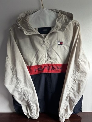 Tommy Hilfiger cream navy white and size small hoodie hood long sleeve.