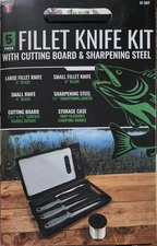 NIB 5 Piece Fillet Knife Kit With Cutting Board And Sharpening Steel