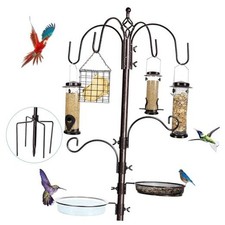 6-Hook Bird Feeding Station Kit, Wild Bird Feeder Stand Pole, Multi 94 Inches