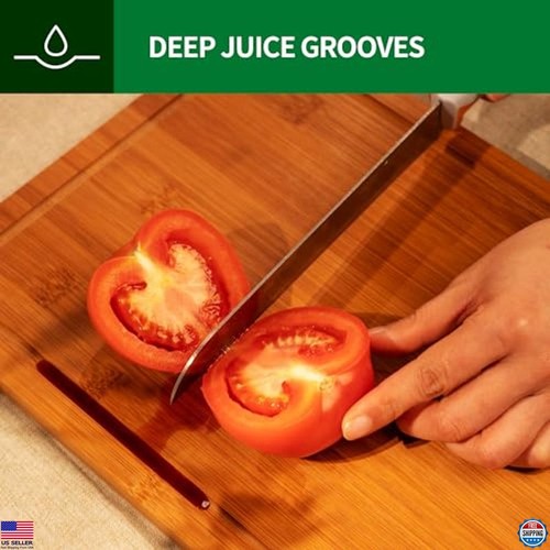 Set of 3 Bamboo Cutting Boards with Juice Groove, Handles & Hanging Hole - Picture 5 of 6
