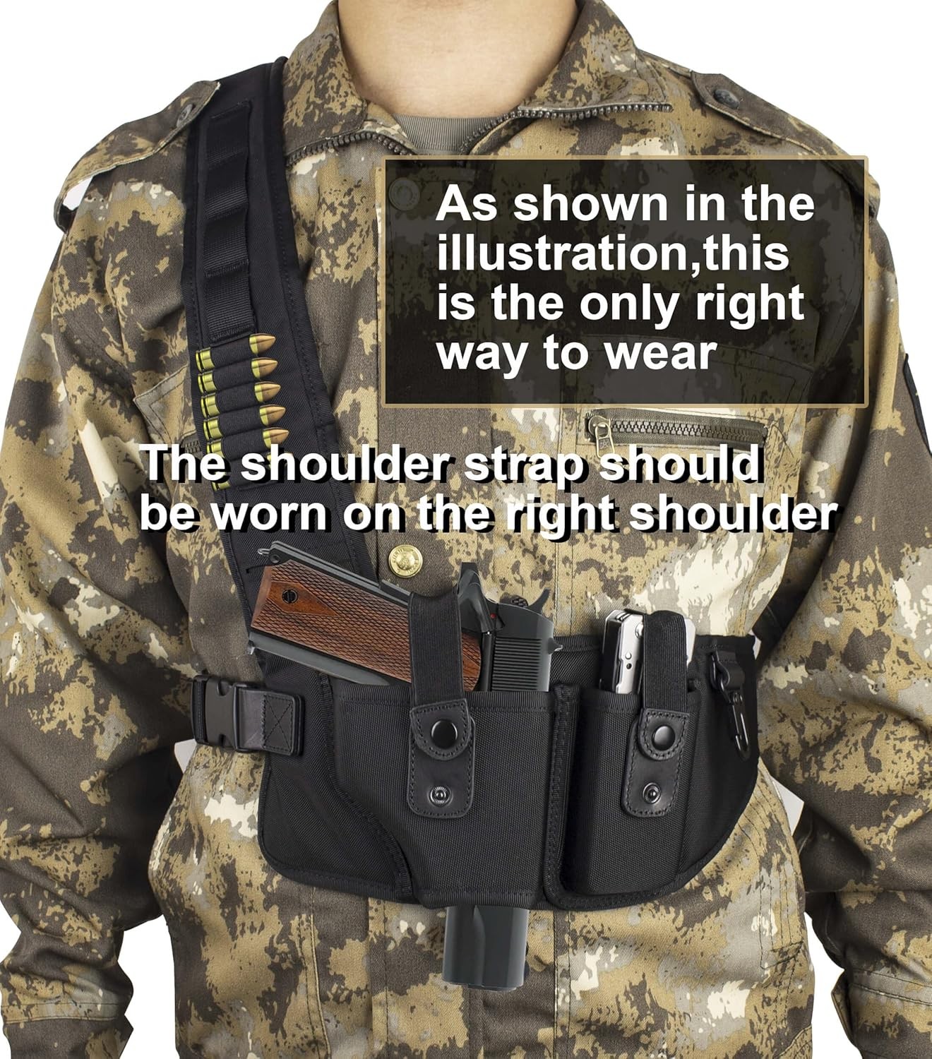 Universal Chest Holster for Pistols，Shoulder For 44to 58 breast, black 