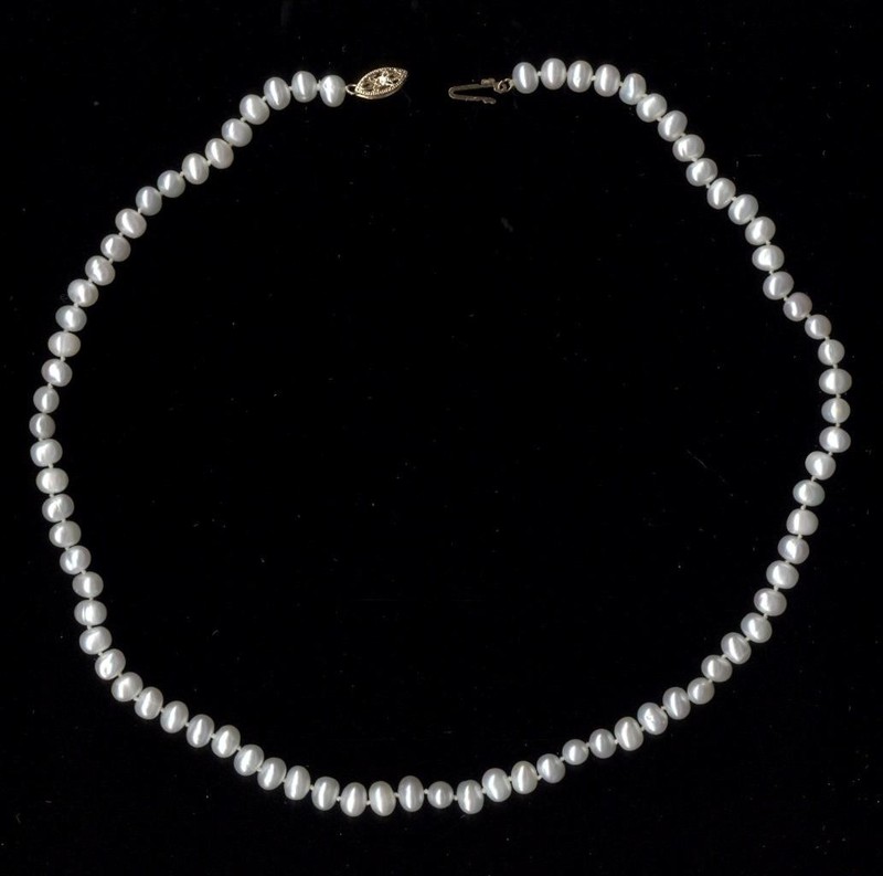 New 14K 18.04 Gram Solid Yellow Gold 18" 6mm White Pearl Strand Necklace Jc