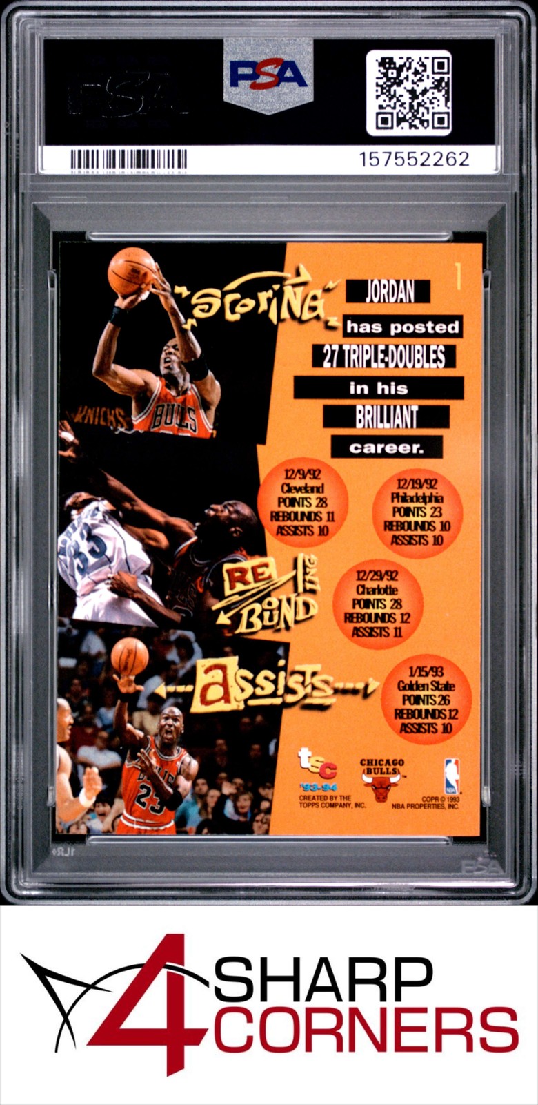 1993 STADIUM CLUB #1 MICHAEL JORDAN BULLS HOF PSA 10 view 2