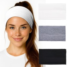 QUELIEN Extra Wide Headbands for 1 Count Pack of 3 , Black, White Gray