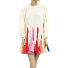 Rhode Resort Ella Mini Dress Godet Trapeze Long Sleeve Rainbow Swing XS 280947