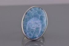 Sterling Silver Bold Oval 30mm Larimar Wrap Band Ring 925 Sz: 7