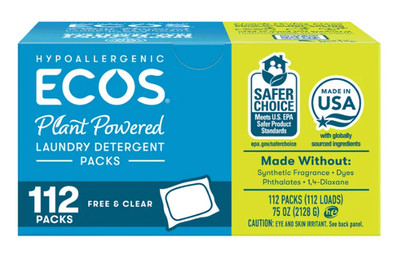 ECOS Free & Clear Laundry Detergent Packs 112-Count Hypoallergenic Cleaning