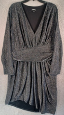 EXPRESS Womens Silver Sparkle Black Dress Size XL V-Neck Bodycon Mini-Party Soft