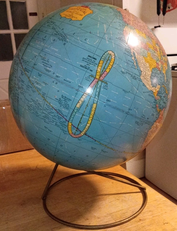 Early 1940s Cram's Imperial 12" World Globe Brass Wire Stand