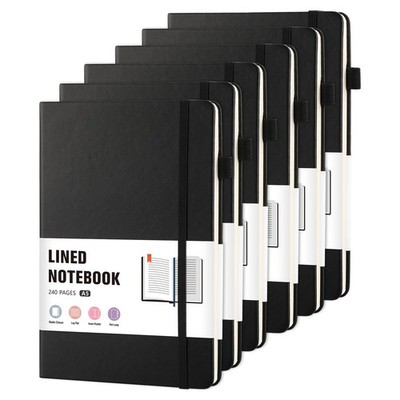 Thboxes 6Pcs A5 Hardcover Leather Journals with Pen Loop, Bookmark & Inside P...