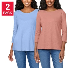 Kirkland Signature Women's 3/4 Sleeve Slub Tee, 2-pack - BLUE/PINK (Select Size)