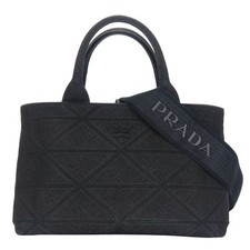 Prada Canapa Triangle Canvas 2Way Bag Women Black One Size