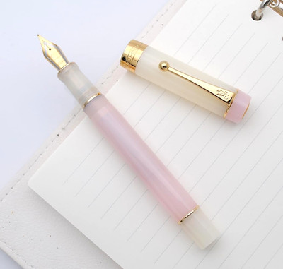 Jinhao 100 Fountain Pen, Acrylic Resin, Extra Fine Nib, Pink & Ivory, Gold Trim