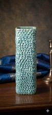 Textured Turquoise Studio Pottery Vase Handcrafted Ceramic Art Decor, Unsigned