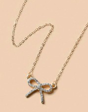 Golden Pendant Necklace Minimalist Bow Rhinestone Jewellery Bow Design