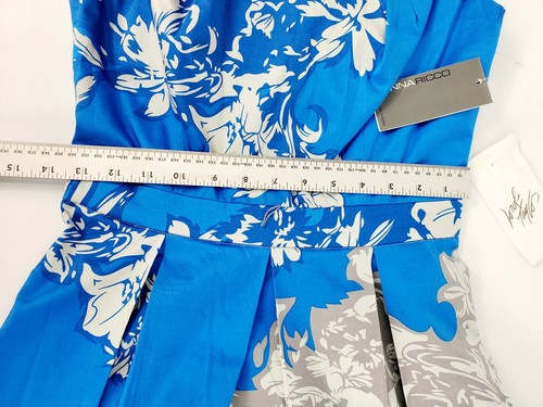 Donna Ricco White & Cerulean Blue Modern Floral Pattern Dress - NEW! - Picture 10 of 12