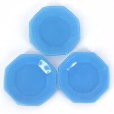 Akro Agate Child's Toy Plates Blue 4 1/4  Set of 3 Octagon Vintage 001