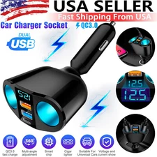 2 Way Car Cigarette Lighter Socket Splitter Dual USB Charger Power Adapter LED
