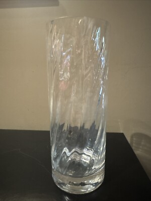 Vintage Lenox Clear Crystal Optic Swirl Cylinder Vase 9'' Tall ,3.5'' Dia. Signed