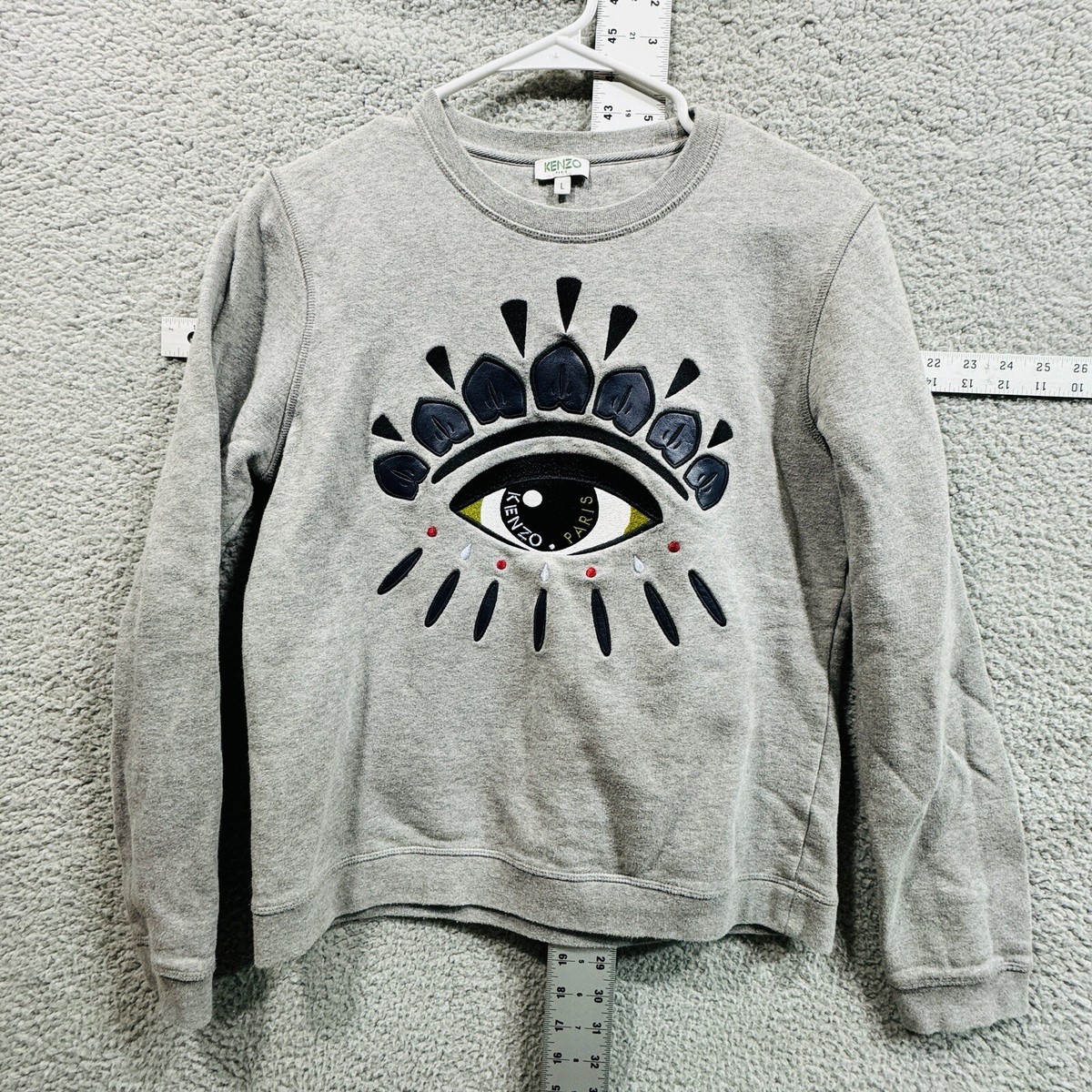 KENZO Paris Eye Embroidered Crew Gray Slim Sweatshirt Sz KENZO Paris Eye Embroidered Crew Gray Slim Sweatshirt Sz