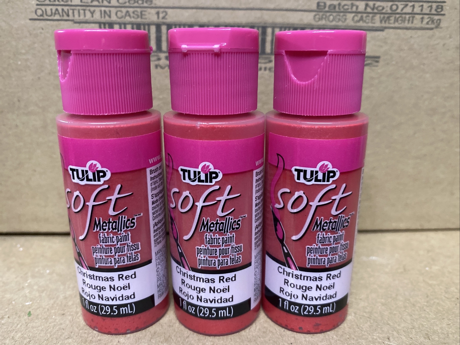 Tulip Soft Metallics Christmas Red Fabric Paint 3 X 29.5ml Bottle
