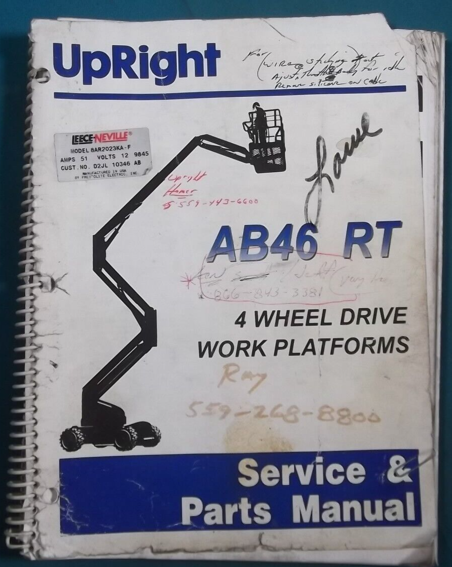 UPRIGHT AB46 RT BOOM LIFT WORK PLATFORM SERVICE PARTS REPAIR