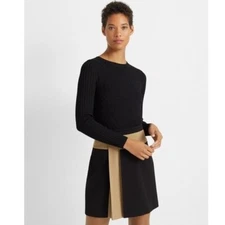 Club Monaco Women's 10 Black Camel Colorblock Pleat Mini Skirt New Retail $149