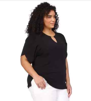 Michael Kors Tulip-Sleeve CHAIN-NECK Keyhole Top SHIRT Black plus