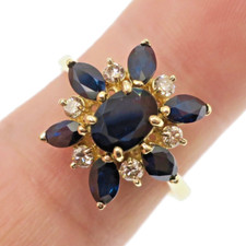14k Solid Yellow Gold Natural Navy Blue Sapphire and Diamond Ring Size 9.25