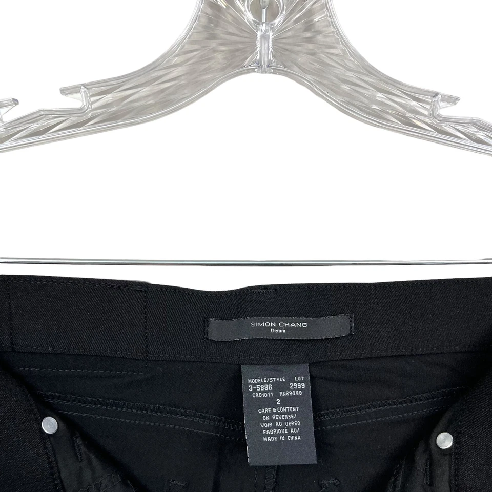 Pantalones de mezclilla Simon Chang elásticos pierna recta ajustados frente plano negros para mujer talla 2 Foto 4 de 4