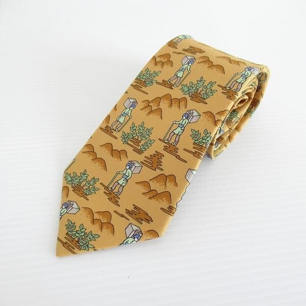 HERMES Neck tie Silk Yellow Logo japan seller N0111 18 Made