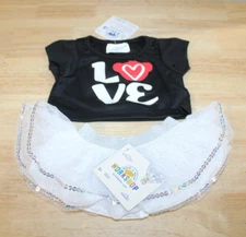 Build A Bear Workshop Clothes, Black Stack Love Shirt and Silver Sparkle Tutu
