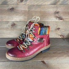 Rieker Felicitas Women Size 38 Shoes Red Leather Sherpa Lined Combat Boots