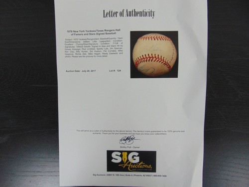 Salón de la Fama y Estrellas 1978 Yankees y Texas Rangers Firmado (X12) Certificado de Autenticidad de Béisbol - Imagen 8 de 8