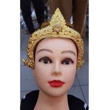 Thai Dance Headdress Crown Kid Costume Dress Jewelry Traditional Gold Crafts G1