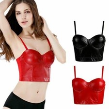 Nuevo corsé de cuero para mujer Top Crop Bustier sujetador gótico push up lencería corsé