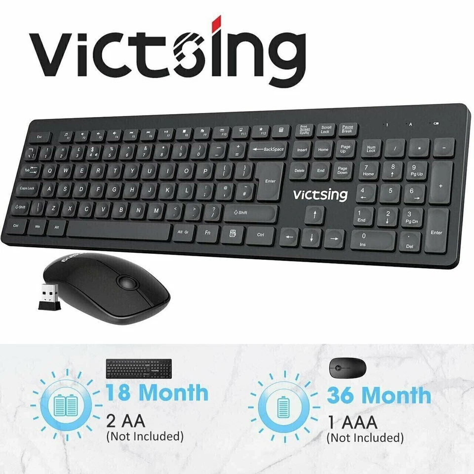 Wireless Keyboard And Mouse Set USB Dongle For PC Laptop Full Size 2.4GHz UK KEY - Image 4 of 4